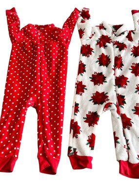 Hudson Baby Plush Jumpsuits Red Polka Dot Poinsettia Girl Bundle Lot Xmas 24mo